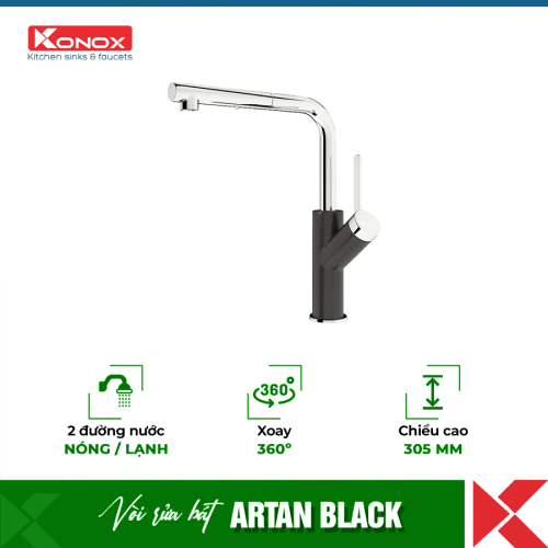 Vòi rửa bát Konox rút dây Artan Black