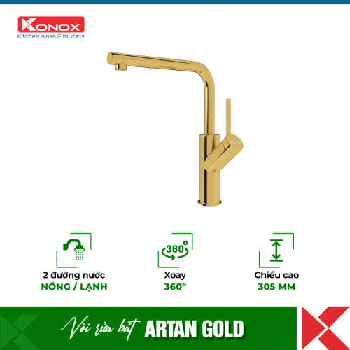 Vòi rửa bát Konox rút dây Artan Gold