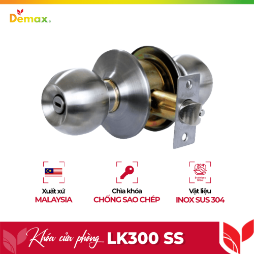 Khóa cửa phòng tay nắm tròn Demax LK300 SS