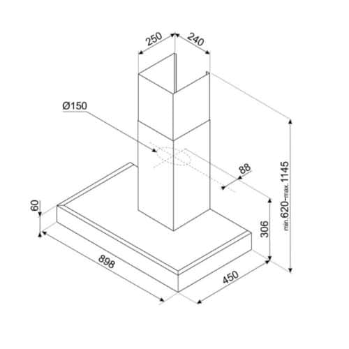 kích thước của máy hút mùi gắn tường 90cm Hafele Smeg KAT900HXE 536.84.279