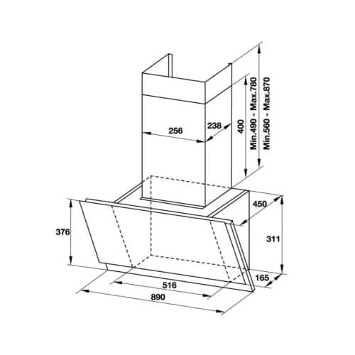 kích thước của máy hút mùi gắn tường mặt kính vân Hafele HH-WVS90A 533.86.003