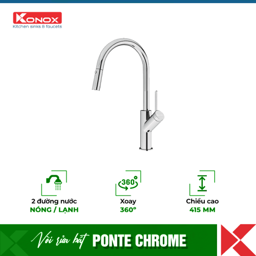 Vòi rửa bát Konox rút dây Ponte Chrome