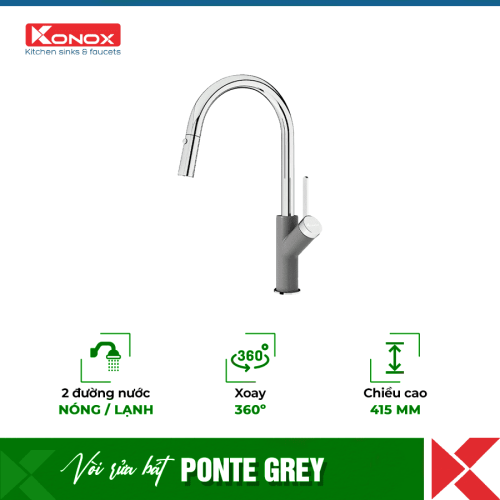 Vòi rửa bát Konox rút dây Ponte Grey