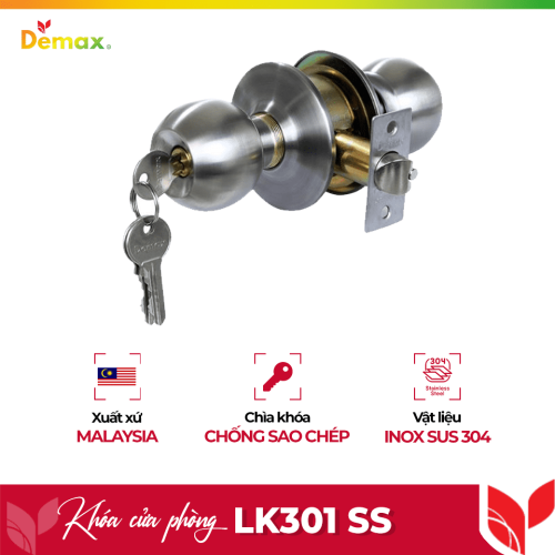 Khóa cửa phòng tay nắm tròn Demax LK301 SS