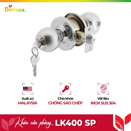 Khóa cửa phòng tay nắm tròn Demax LK400 SP