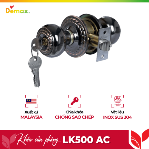Khóa cửa phòng tay nắm tròn Demax LK500 AC