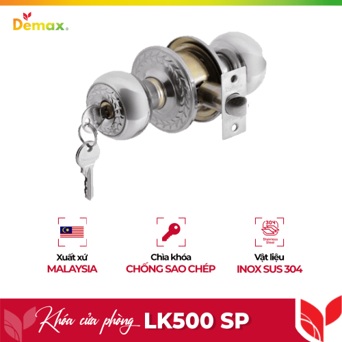 Khóa cửa phòng tay nắm tròn Demax LK500 SP