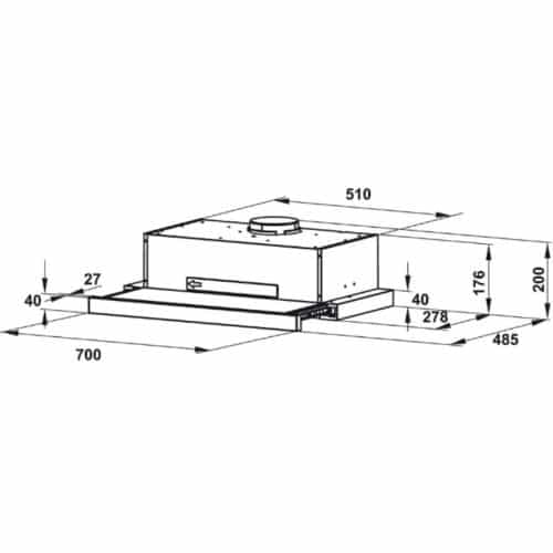 Kích thước của máy hút mùi âm tủ Hafele HH-TT70A 533.86.817