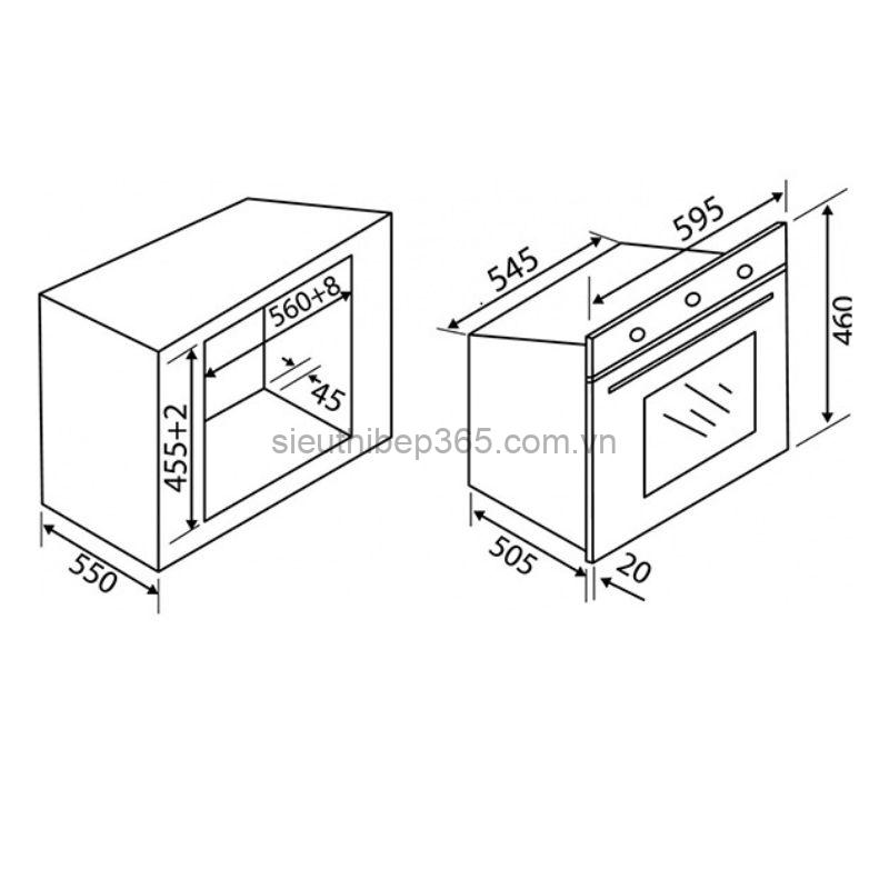 Kích thước lò hấp Malloca MST 30TG Kích thước lò hấp Malloca MST 30TG
