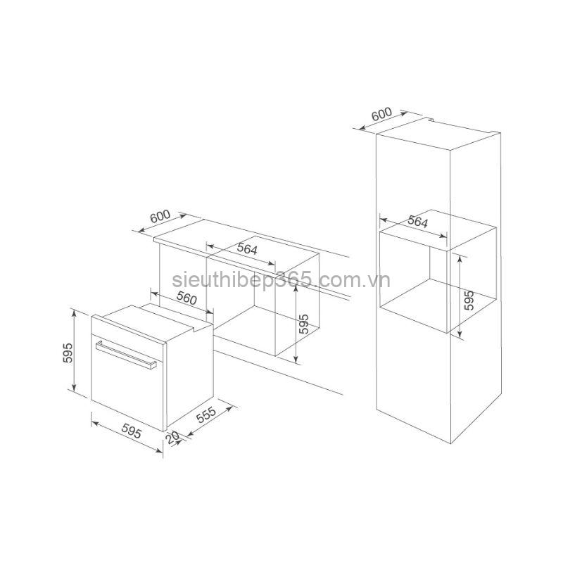 Kích thước lò nướng Malloca MOV-72 PYRO Kích thước lò nướng Malloca MOV-72 PYRO
