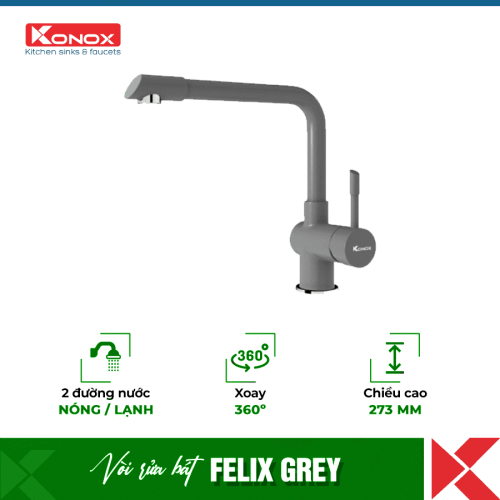 Vòi rửa bát Konox rút dây Felix Grey