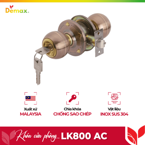 Khóa cửa phòng tay nắm tròn Demax LK800 AC