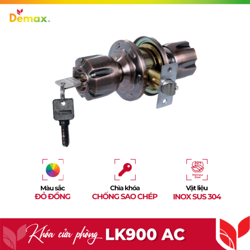 Khóa cửa phòng tay nắm tròn Demax LK900 AC