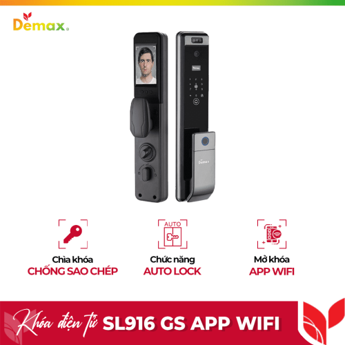 Khóa cửa điện tử nhận diện khuôn mặt Face ID - 3D Demax SL916 GS App Wifi