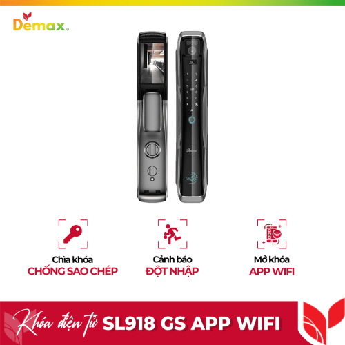 Khóa cửa điện tử nhận diện khuôn mặt Face ID - 3D Demax SL918 GS App Wifi