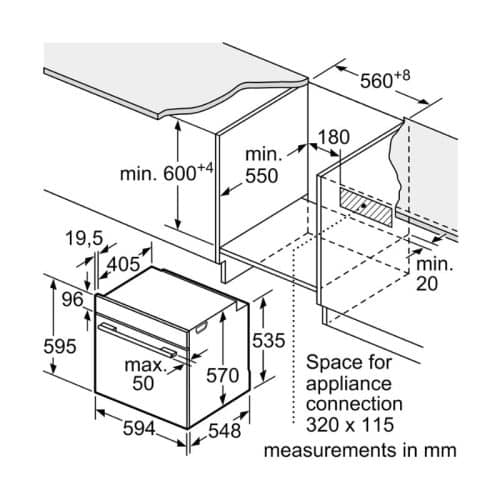 Kích thước lò nướng Bosch HBA5360B0K