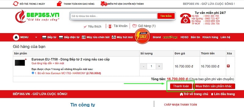 Hình thức mua hàng tại Bếp 365 2 Đặt hàng trực tiếp trên website