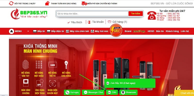 Hình thức mua hàng tại Bếp 365 5 Website tích hợp chức năng chat Zalo