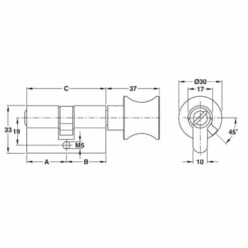 Ruột khóa cho cửa phòng vệ sinh Hafele 916.08.725, 71mm Đồng thau
