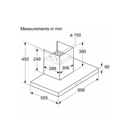 Kích thước máy hút mùi Bosch DWBM98G50B