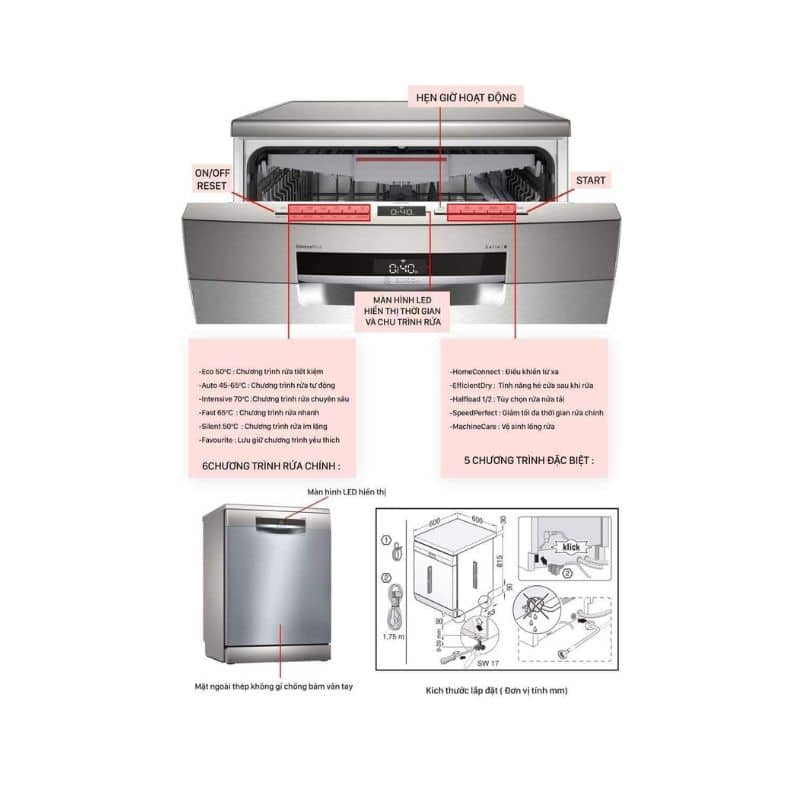 Tính năng máy rửa bát Bosch SMS6ECI03E 13 bộ Tính năng máy rửa bát Bosch SMS6ECI03E 13 bộ