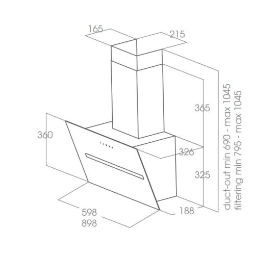 Máy hút mùi áp tường Elica SHY-S BL/A/90 PRF0166933 3 Kích thước máy hút mùi áp tường Elica PRF0166933