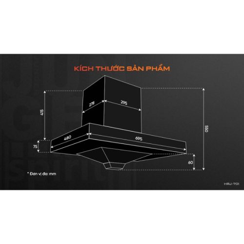 Máy hút mùi âm tủ Junger HRJ-701 Black 4 kich thuoc may hut mui am tu junger hrj 701 black
