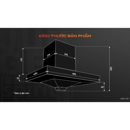 Máy hút mùi áp tường Junger HRJ-701 Silver 6 kich thuoc may hut mui ap tuong junger hrj 701 silver